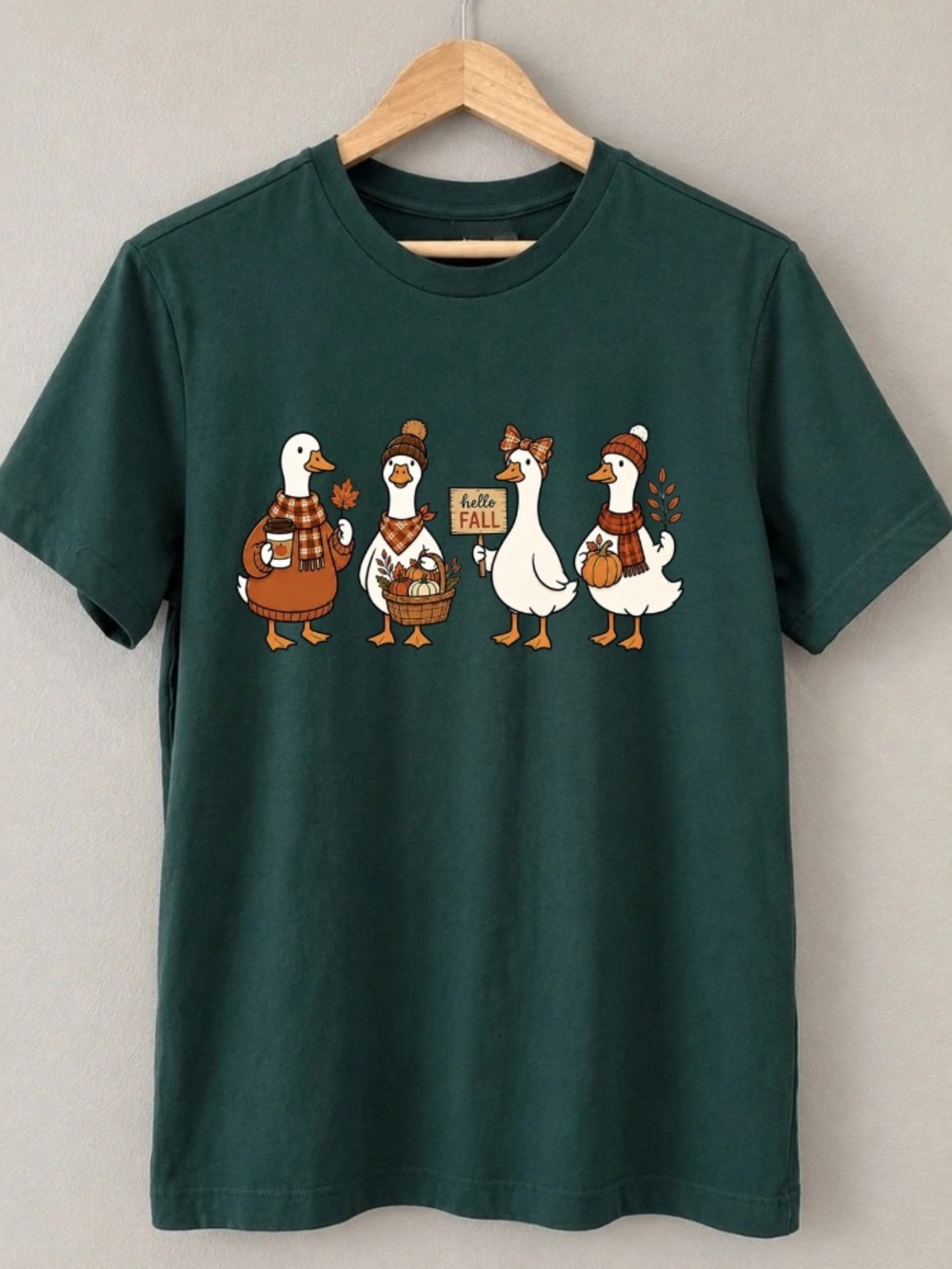 Cute Ducks Hello Fall Pumpkin Autumn T-Shirt